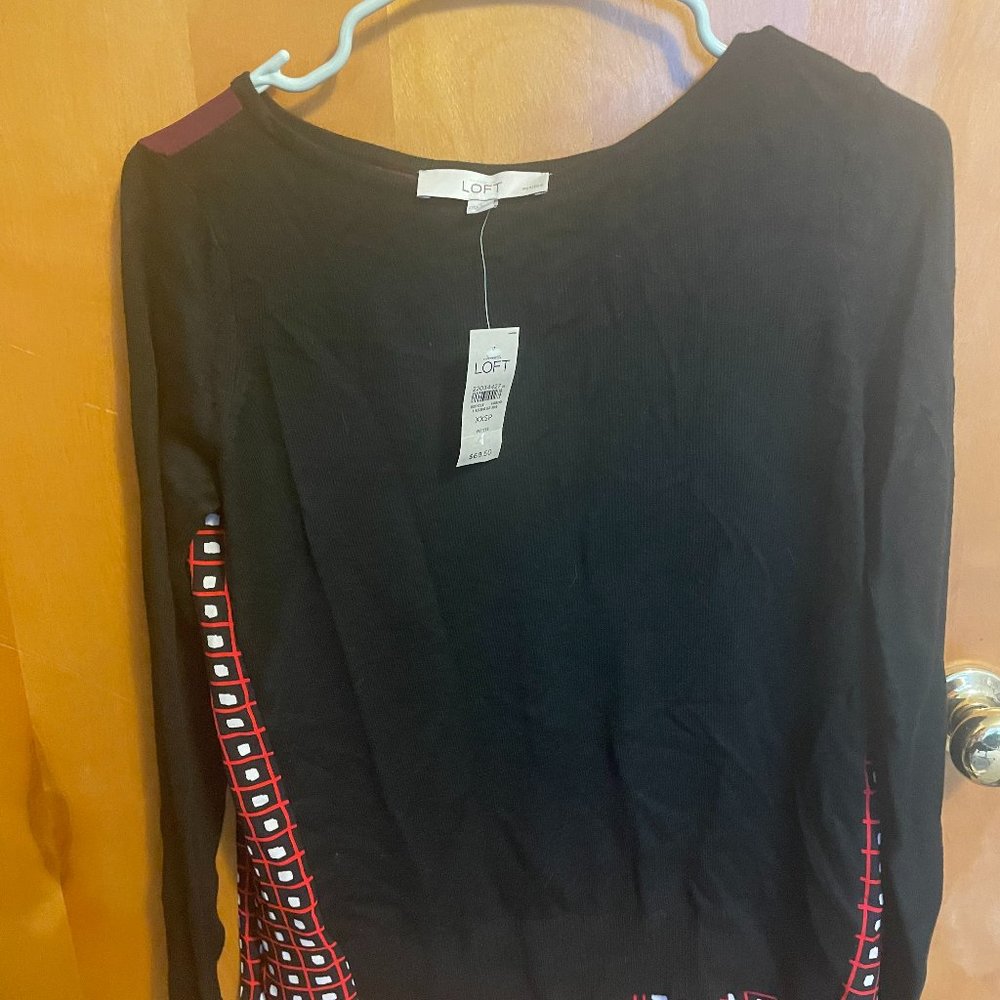 Women's LOFT Blouse Top, Black with Pleated Back, Size XXSP, NWT